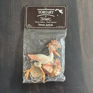 ANRI Italy Ferrandiz Vintage Ornament Sweet Arrival Stork Baby Girl 3 Inch NEW